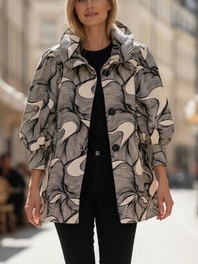 Anthropologie Hazel Swing Jacket 3/4 Length Sleeve Swirl Paytern Size L